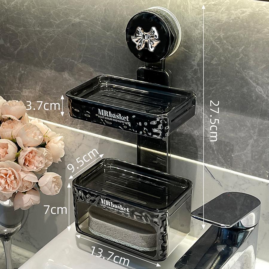 1 Suction Cup Soap Box Non Perforated Wall Mounted Bathroom Shelf Double-layer Drainage Soap Box