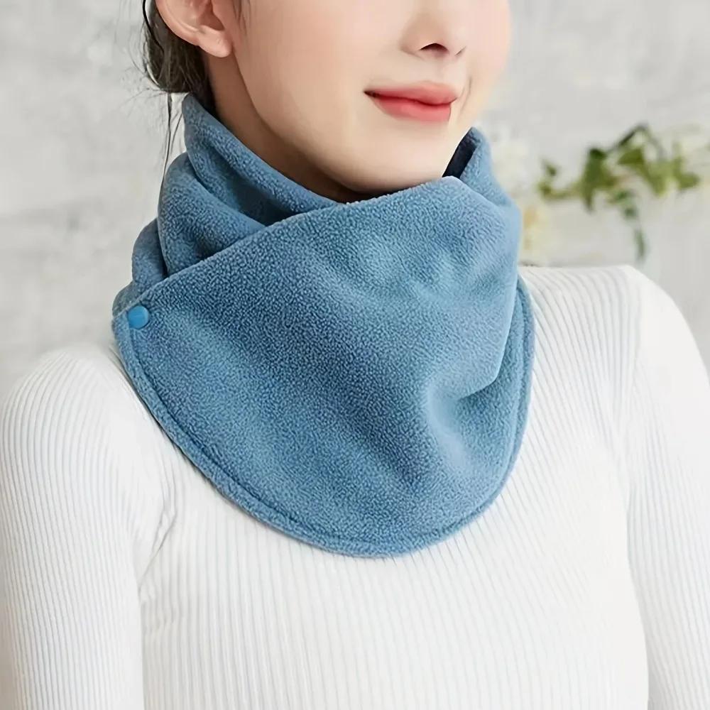 Classic Solid Color Snap Neck Winter Thickened Fleece-Lined Warm Neck Gaiter for Men and Women Winter Windproof Cycling Scarf