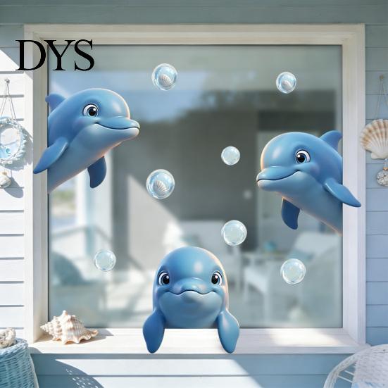 Repositionable Window Sticker under The Sea Mermaid Clings Ocean Animal Whale Turtle Octopus Static Cling Decal Seahorse Anti-Collision Glass