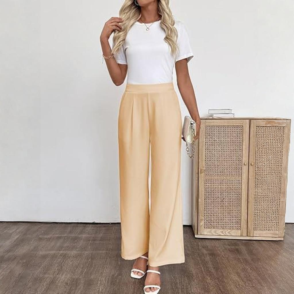 Women's Comfortable  Color Loose Wide Leg High Waist Casual Pants