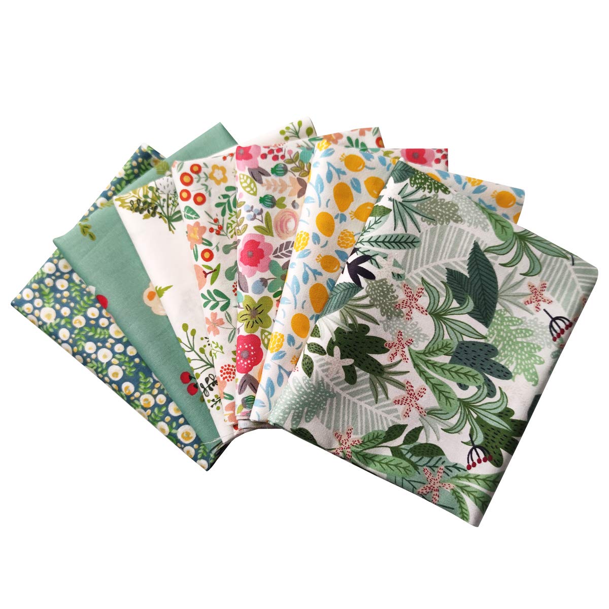 

Floral Quilting Fabric Cut Cloth Set with Small Floral and Cactus Designs 7-Piece Scraps, 100% Cotton, Stylish, 46x56cm, зелений