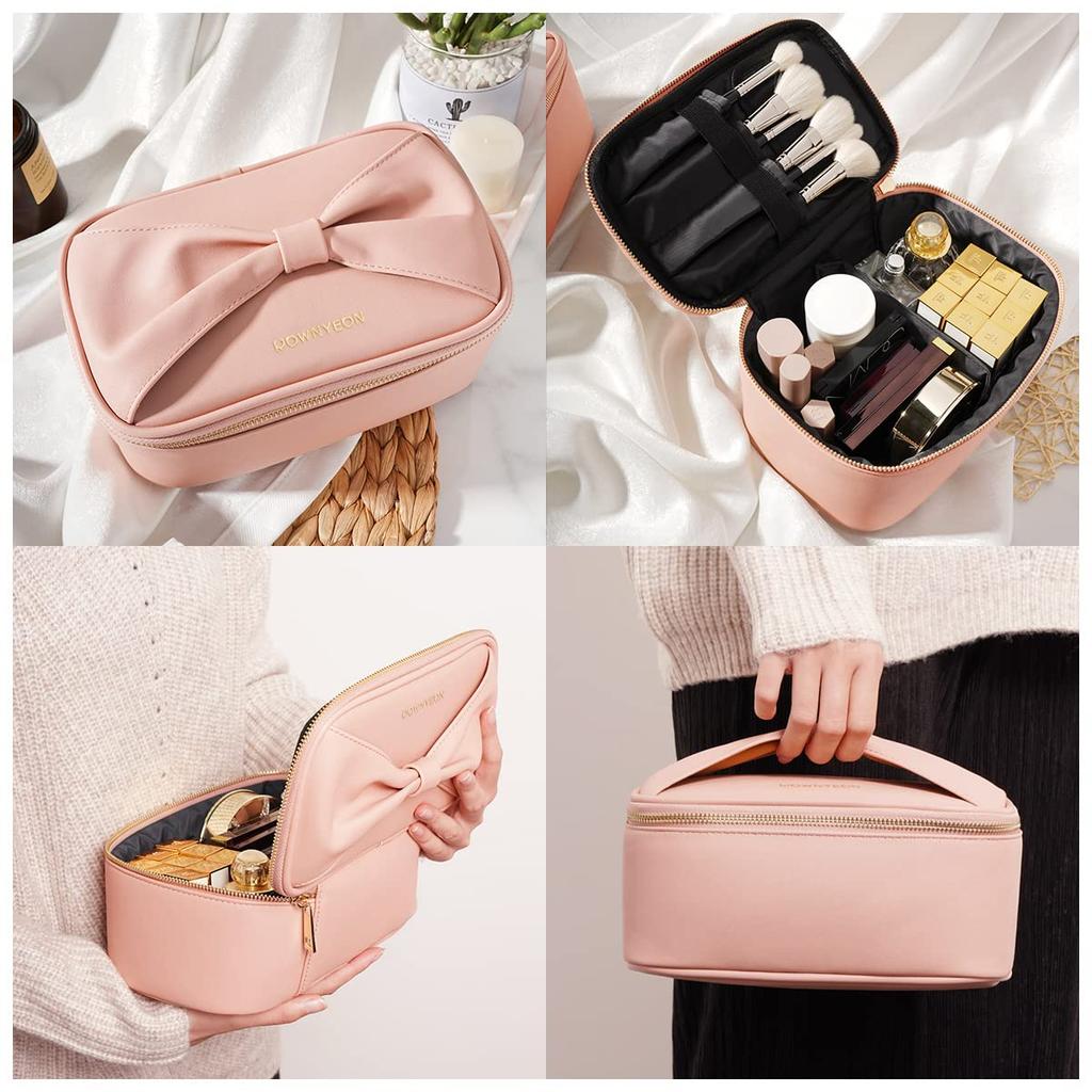 Rownyeon Makeup Large Vanity Ribbon Small Item Business Gift Pouch, Cute, Capacity, Compact, Pouch, Functional, Storage, Portable, Handle,