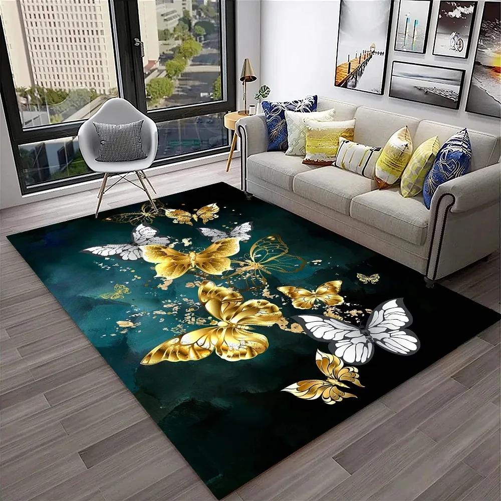 3D Luxury Dream Butterfly Flower Carpet Non-slip Floor Mat for Home Living Room Bedroom Sofa Washable Kid Play Area Decor Rug