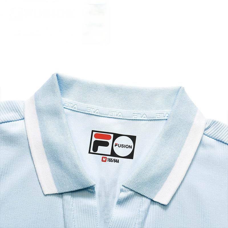 Fila Fusion Solid Color Letter Print A-Line Fashion Knit Short Sleeve Dress Women dresses Blue T11W223309FLB