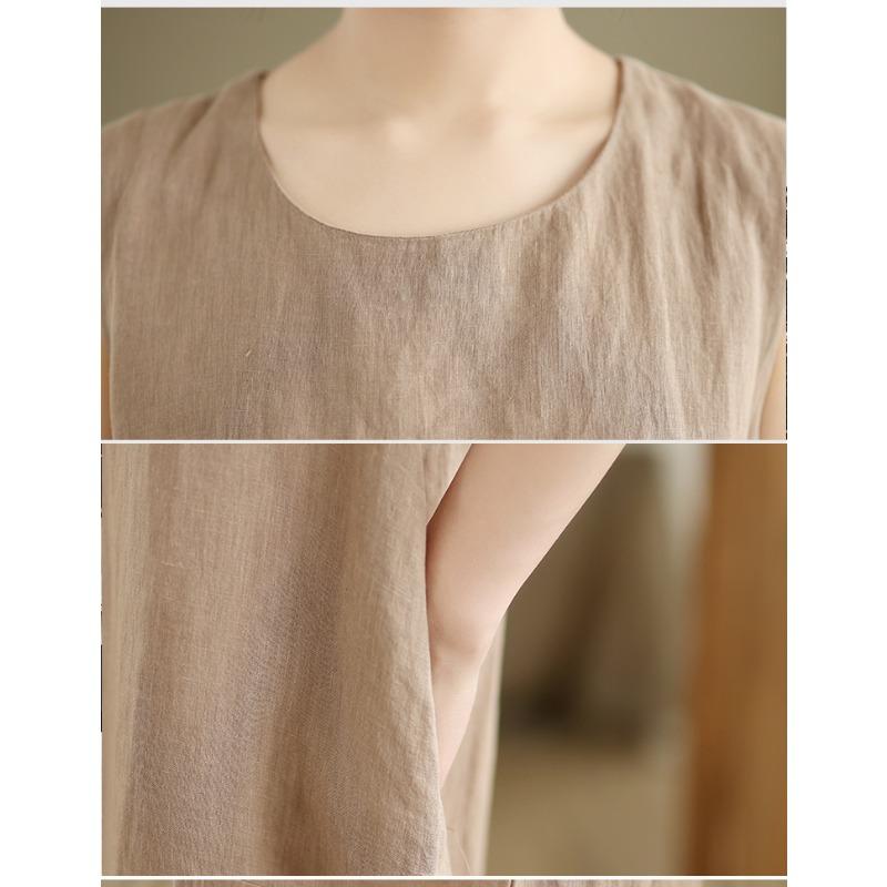 DIMANAF 2025 Women Summer Dress Solid Casual Ladies Basic Long Dress Linen