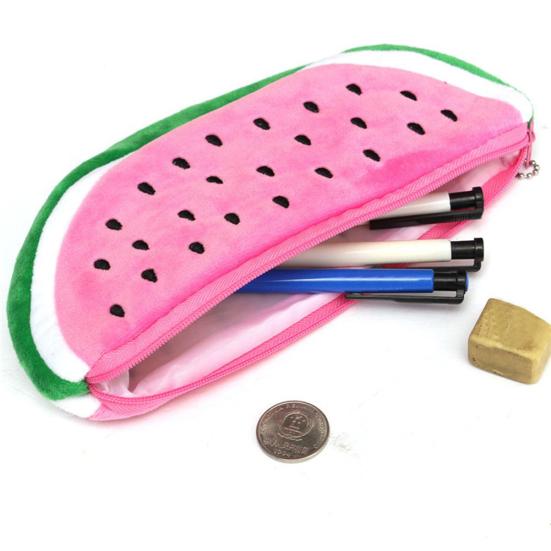 Watermelon Semicircle Short Plush Pencil Bag Stationery Storage Zipper Case