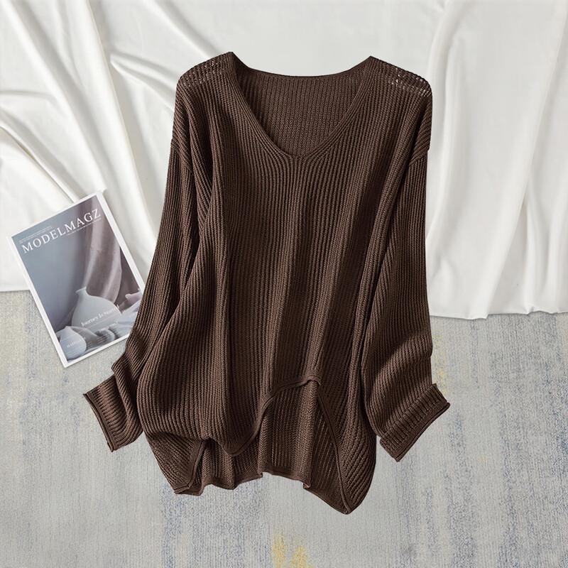 

Silbaisha Women s V-Neck Loose Fit Irregular Hem Knit Top 2XL