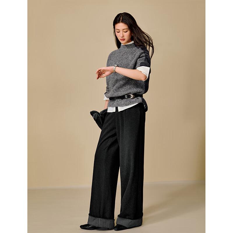 INMAN Women's Relaxed Fit Merino Wool Colorblock Sweater