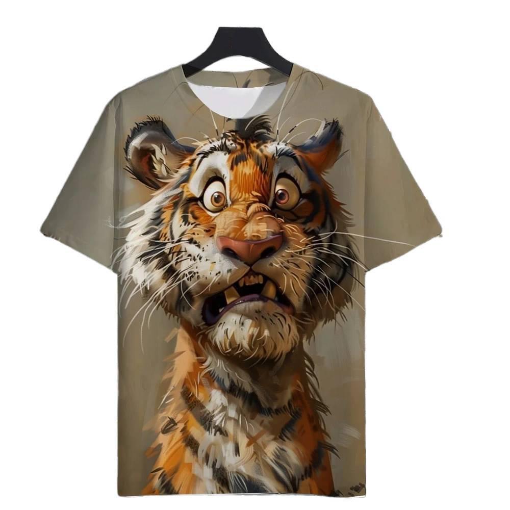 3D Tiger Print Kids Short Sleeve T Shirt Round Neck Loose Style Outdoor Activity Summer Daily Apparel