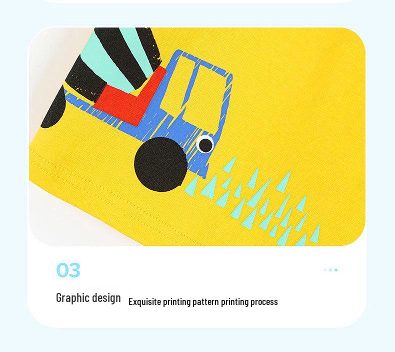 European & American Style Boys' Construction Vehicle Print T-Shirt - Short-Sleeve, Round Neck Sports Pullover for Toddlers & Kids