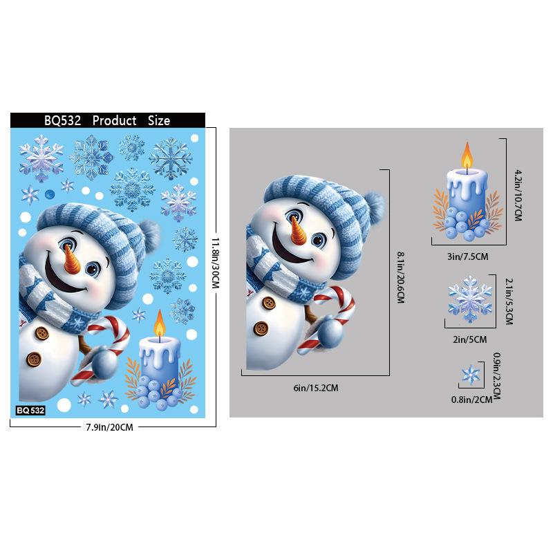 Christmas Snowflake Elk Snowman Glass Sticker Noel Ornaments Xmas Wall Stickers Merry Christma Decor Happy New Year Sticker