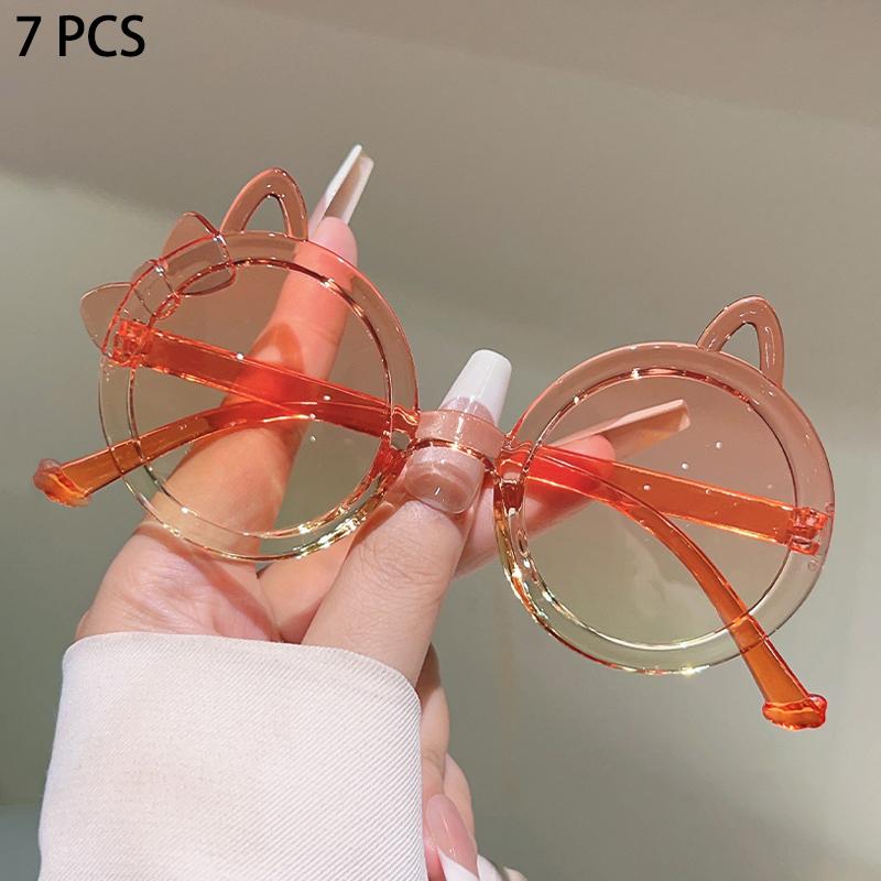 1/7 Pcs Round Children Sunglasses New Cute Cat Shaped Candy Color Decor Shades for Girls Trendy Stylish Kids Sun Glasses