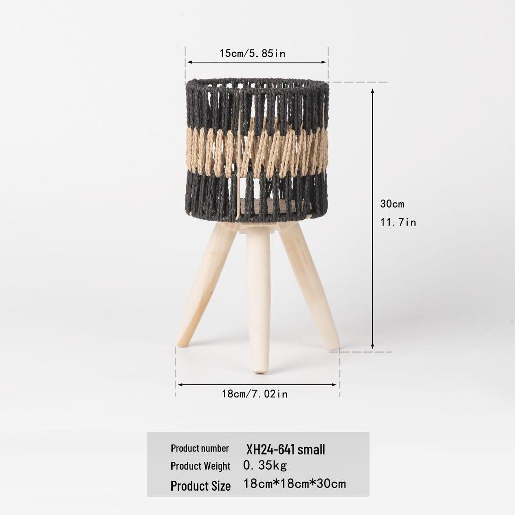 Nordic Rattan Woven Plant Stand - Handmade High-Leg Wooden Flower Pot for Indoor/ Balcony/ Living Room.