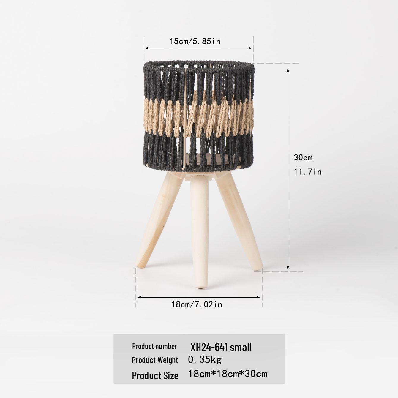 Paper Rope Woven Imitation Rattan Flower Pot Stand with Detachable Solid Wood Bracket