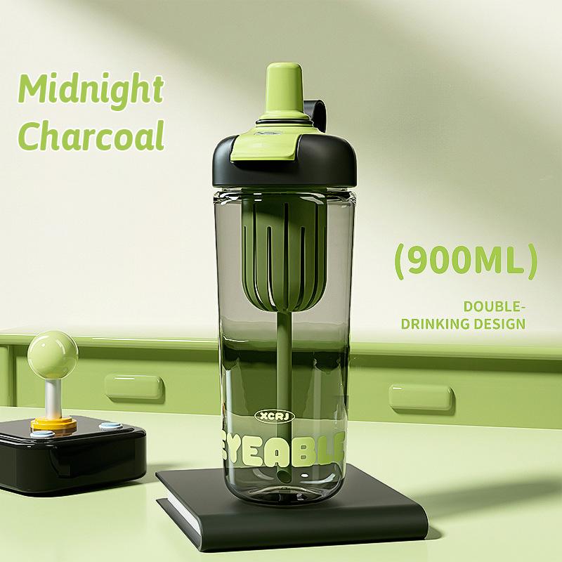 

900 мл герметичный дорожный стакан с двойной крышкой, режимы соломинки и прямого глотка, материал тритан без бисфенола А, удобный ремень для переноски в поездках