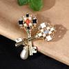 Double Key Pearl Brooch Enamel Drop Oil Alloy Design Women's Pin Exquisite Hypoallergenic Luxury Long-lasting Color Accessory