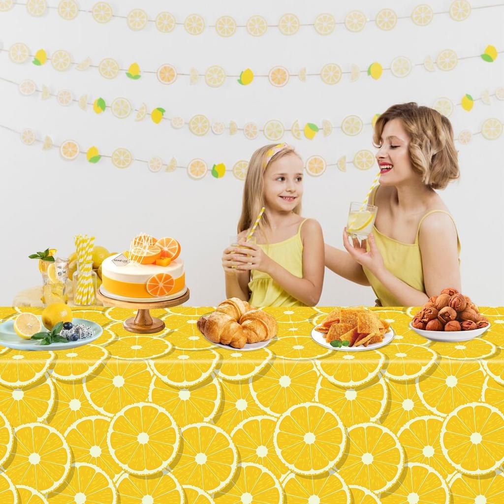 4 Pack Lemon Tablecloth Lemons Summer Party Tablecover Rectangle Table Cover 51 x 86 " Yellow Lemonade Disposable for Lemon Theme Birthday Party