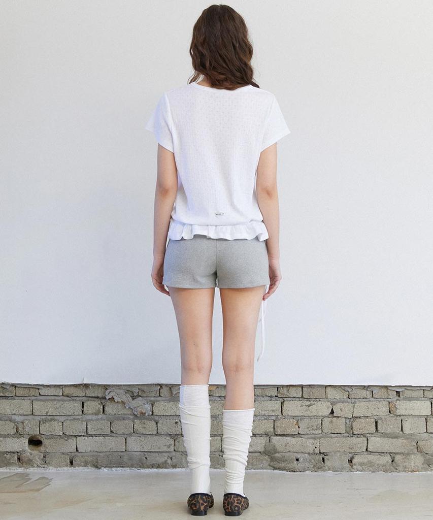 Lense Eyelet Frill Half T-Shirt White