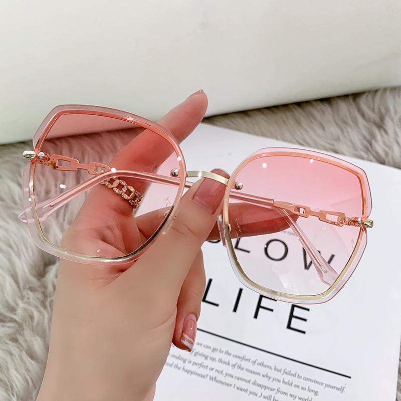Rimless Diamond Sunglasses for Women Metal Trimming Gray Pink Gradient Sun Glasses Ladies Fashion Brand Designer Eyewear