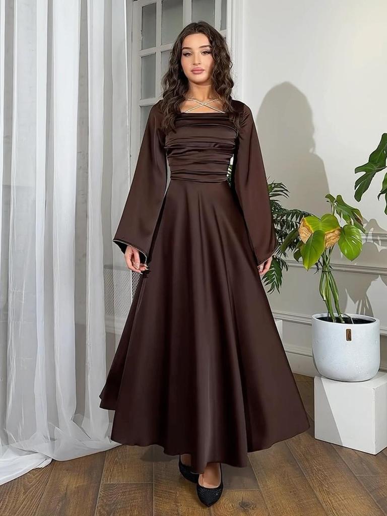 Wiosenna sukienka damska 2025 slim-fit z bandażem z cyrkonii, z długim rękawem, satynowa