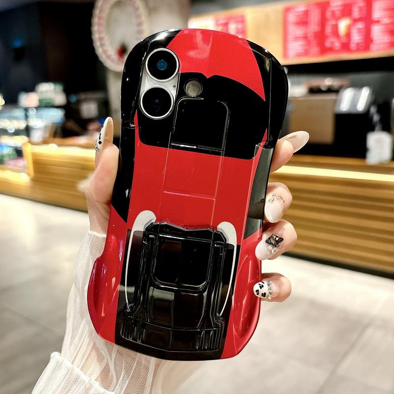3D Car Shape Cool Glossy Phone Case For iPhone 16 Pro Max 15 Pro 14 13 12 11 Slim Hard PC Hybrid Silicone Soft Edge Shockproof Bracket Back Cover