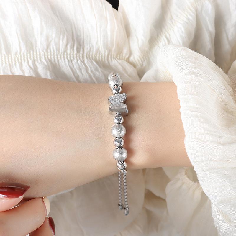 Korean Style Frosted Butterfly Titanium Beaded Bracelet - Gold Plated Simple Fashion Jewelry for Women