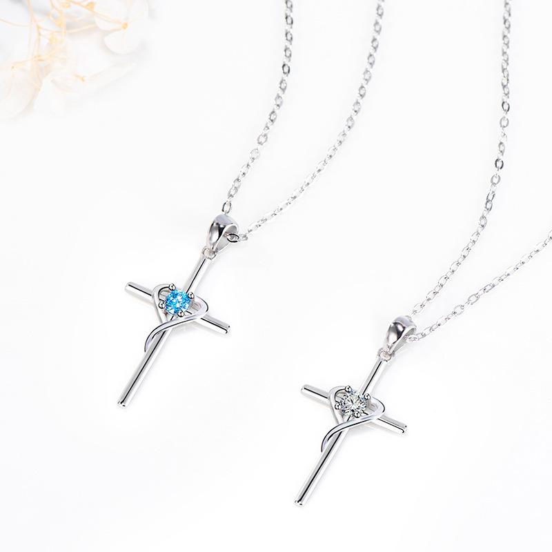 Love Heart-shaped Cross Necklace for Women, Personality Belief Pendant Collarbone Chain