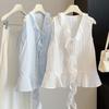Women's V-Neck Sleeveless Blouse Ruffle Hem Loose Casual Summer Tank Top Shirt