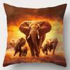 4PCS. Pillowcase Set Featuring Patterns of Elephants, Trees, Sunsets, and Other Elements,  Decoration, Insert Not Included