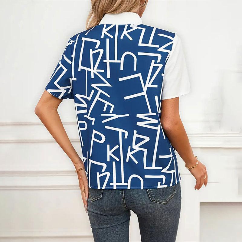 

Женская летняя рубашка с короткими рукавами и контрастными цветами с принтом XL синий
