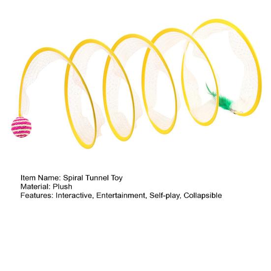 Self Play Cat Tunnel Spring Toy Collapsible Cat Hunting Spiral Tunnel with Feather And Mouse/Ball for Indoor Cats Puppy Kitten Rabbit