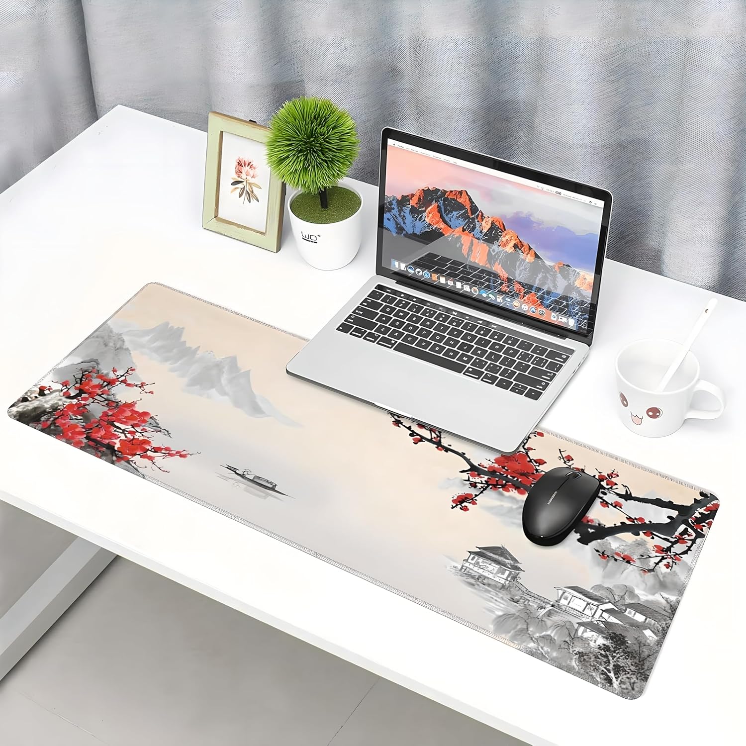

Watercolor Cherry Blossom Mouse Pad, 31.5 x 11.8 in Full Desk Pad, Japanese Large Waterproof Non-Slip Gaming Mouse Pad with Stitched Edges for Japanese Mouse Pad -5