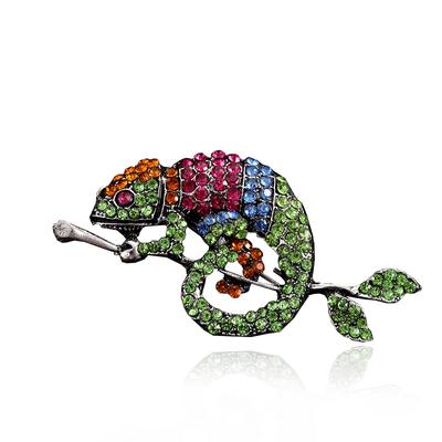 Personalized Creative Alloy Diamond Chameleon Brooch Versatile Animal Pin Fashion Apparel Accessories