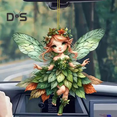 Weihnachtsbaumschmuck mit Umhängeband, einfach aufzuhängen, 2D-Anhänger mit kleinem Engel und Mädchen, zum Aufhängen, für Auto, Tasche, Schlüsselanhänger, Dekoration