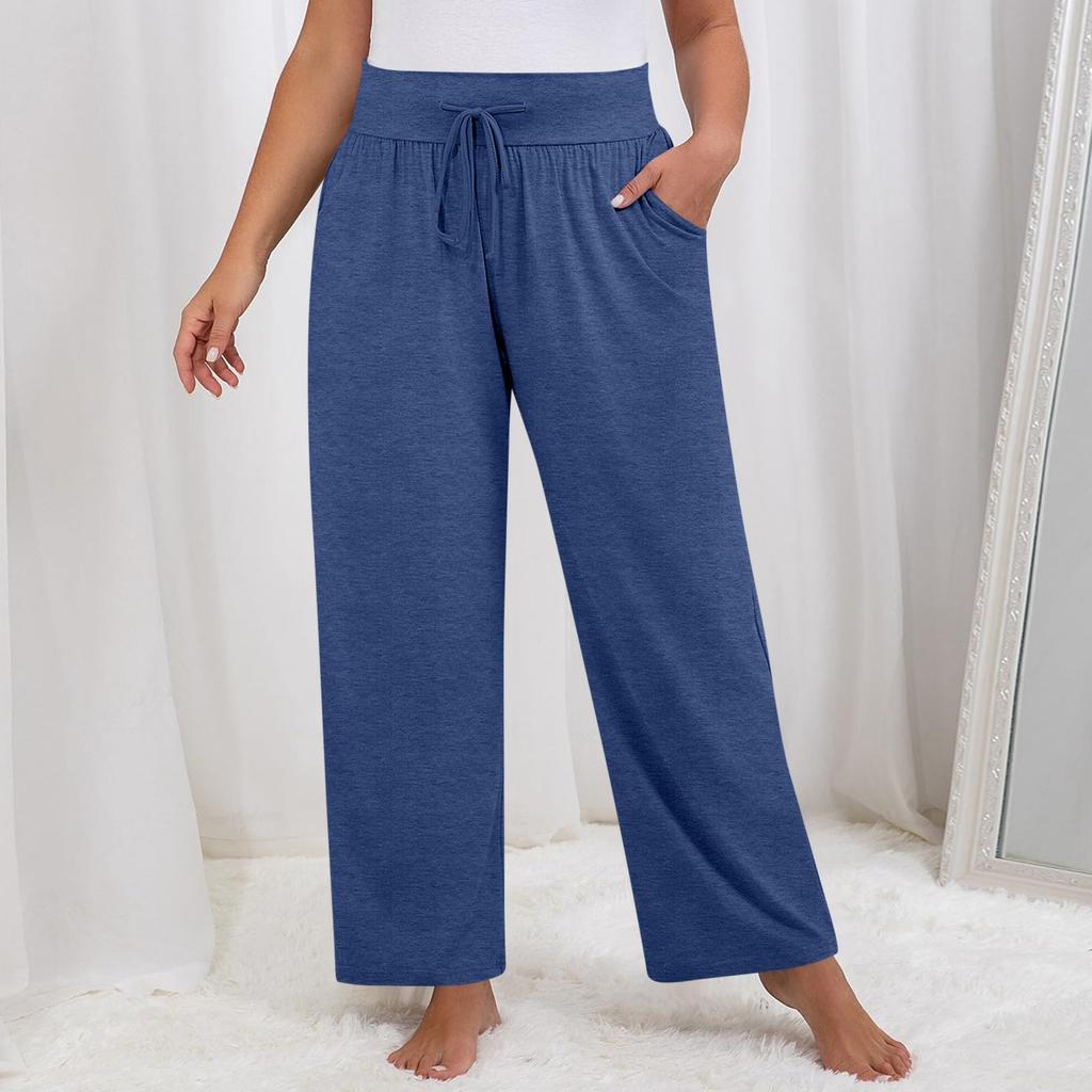 Damen Einfarbig Übergröße Weitbein Yoga Hose Locker Kordelzug Sporttasche Freizeit Hose