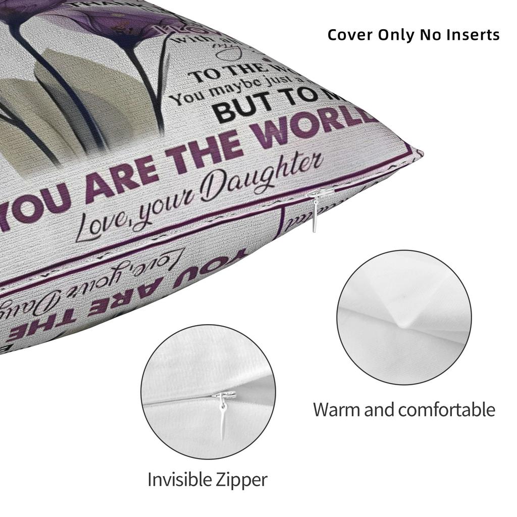 Letter From Daughter To My Mom Square Pillow Cases Mother's Day Cushion Covers Novelty Decorative Pillowcase for Home 18"x18"
