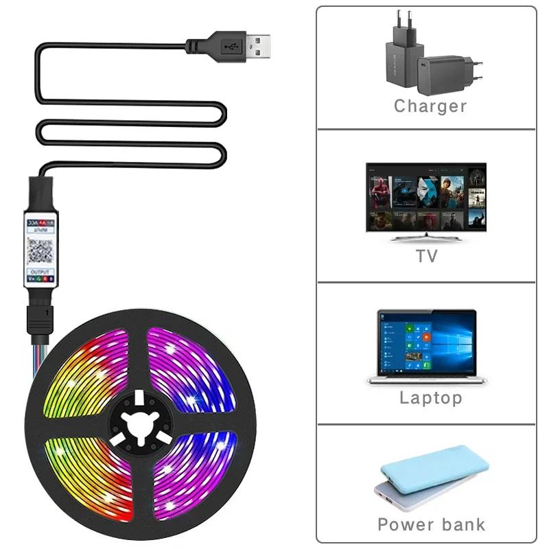 RGB LED Strip Light SMD 5050 USB APP Control Bluetooth Flexible Tape Diode Ribbon for TV Backdrop Living Room Bedroom
