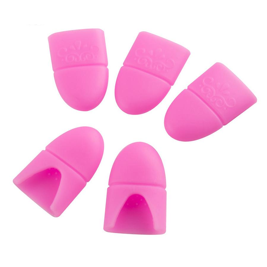 5Pcs Wearable Nail Soakers Pad Holder, Reusable Silicone Soak Off Caps for UV Gel Polish Remover Nail Art Removal Tools розовый