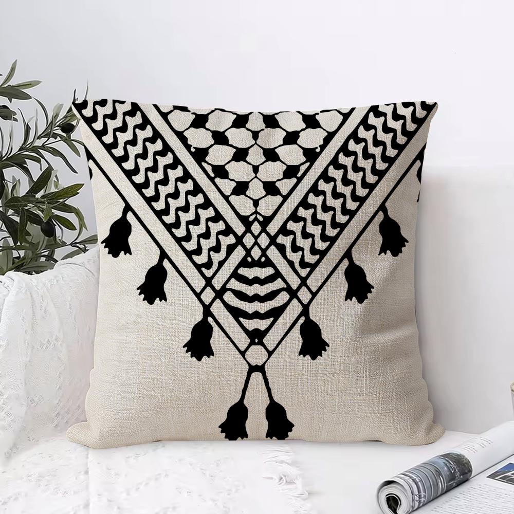 Keffiyeh Scarf Checkered Cushion Cover Eco Linen Pillow Case DoubleSided Print Breathable Durable Hidden Zipper Home Decor