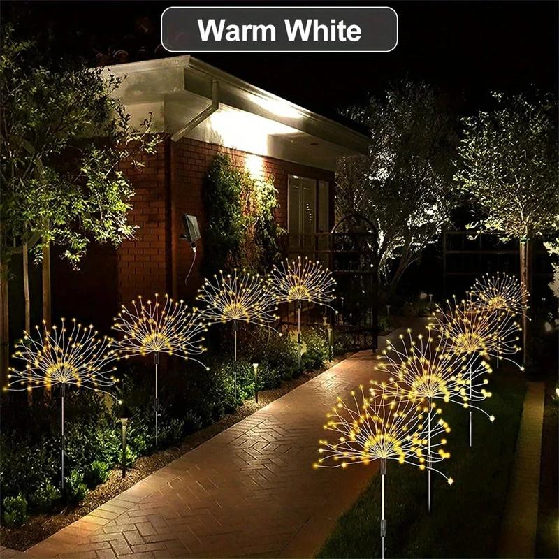 Solar-powered firework lights, garden landscape lighting, outdoor decorative lights, 120 LED lawn lights for garden and pathway 120LED 1PCS теплый белый