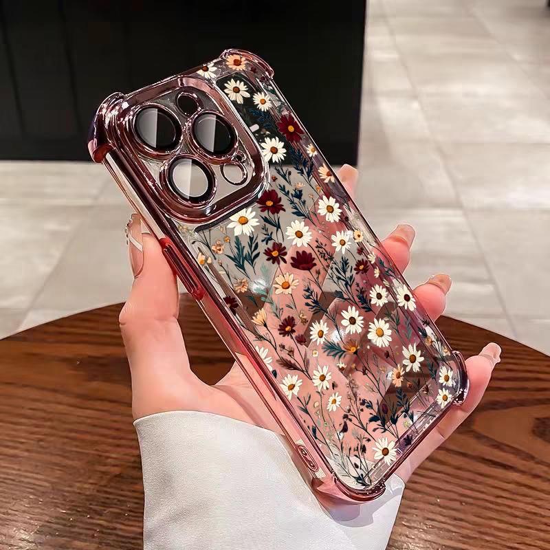 Phone Case For Xiaomi Note 15 14 13 Pro Plus 5G 12 11 11S 4G Redmi 15C 15 14C 12C 10C Plating Cute Clear Daisy Shockproof Cover