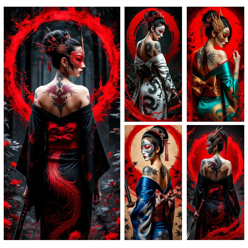 Beautiful Japanese Female Warrior DIY Diamond Painting Cross Stitch Full Drills Diamond Mosaic New Collection Home Decor