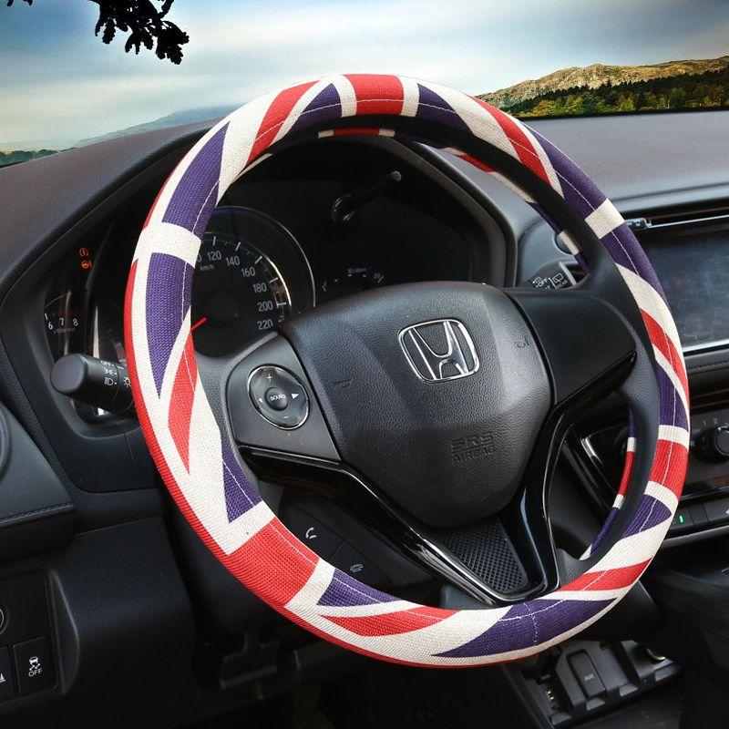 Car Steering Wheel Cover D-Shaped Handlebar Cover Summer Breathable Non-Slip Sweat-Absorbent Linen All-Season Universal Cartoon Cute for Women