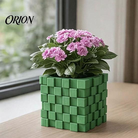Pixel Cube Decor 3D Printed Planter, Grid Spliced Decor, Retro Geometric Ornament, Matte Minimalist Desk Decoration Breathable Structure, Compact