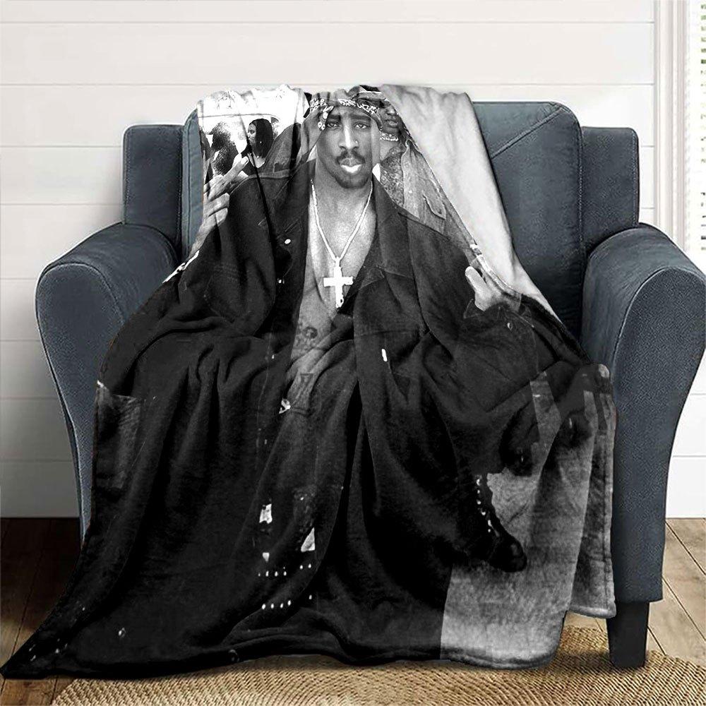 1pc 2PacHip Hop Blanket Soft Lightweight All Season Multi Purpose Throw for Sofa, Bed, Office & Picnics, French Style with Iconic Album Art & Quotes