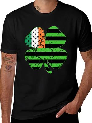 Irish Shamrock Clover St Printing Men's T-Shirt Short Sleeve Cotton Tees Oversize Tops Summer Funny T-shirt Men Women Clothing