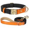Customized Personalized Nylon Leather Dog Collar with Pet ID Tag 5ft Walking Leash Rope Set for Pug And Other Breeds