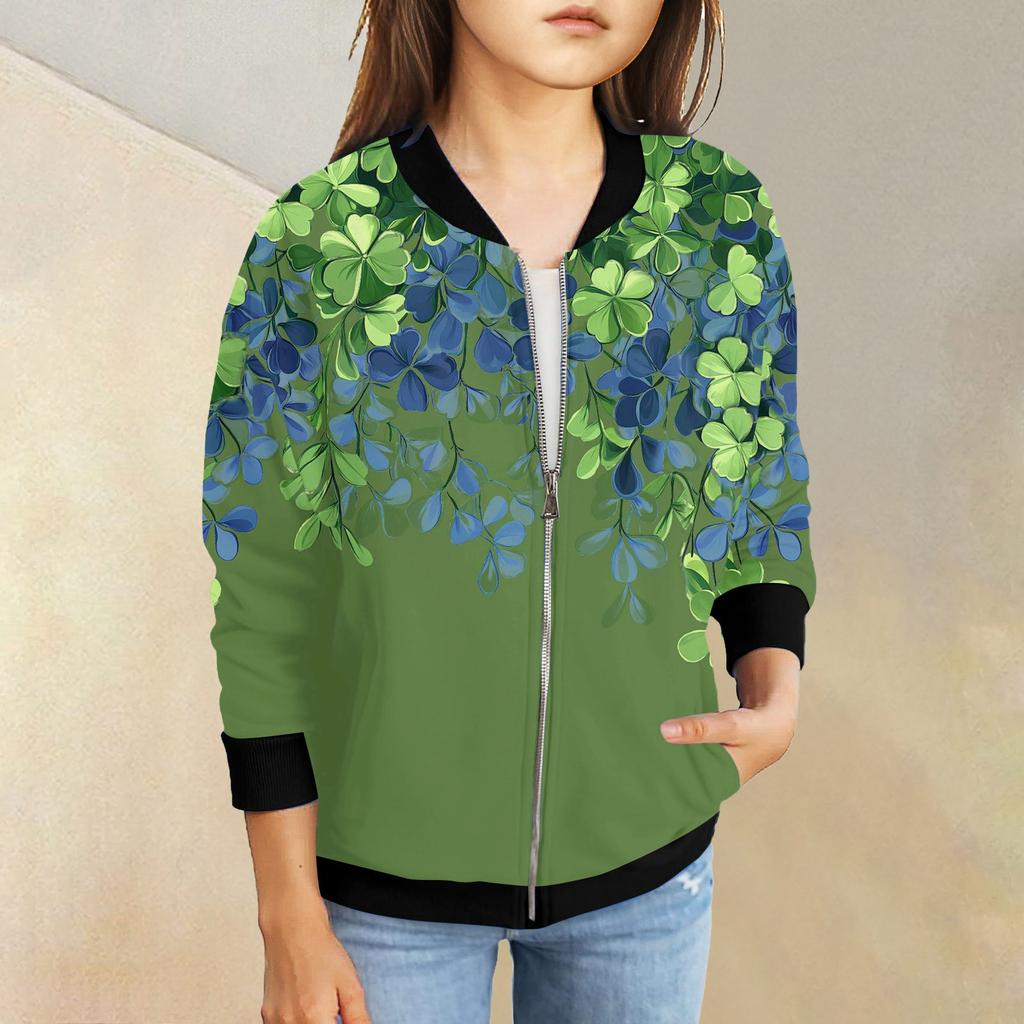 Dívčí bundy na zip Dětské podzimní mikiny s dlouhým rukávem Svrchní oděvy s kapsami St. Den svatého Patrika 5-15 let