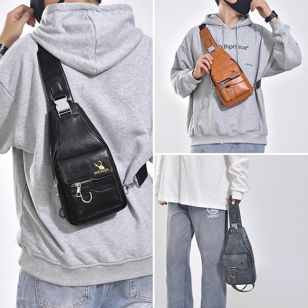 WEIXIER Sling Bag for Women and Men Leather Crossbody Shoulder Bag Chest Sling Backpack Travel Bag