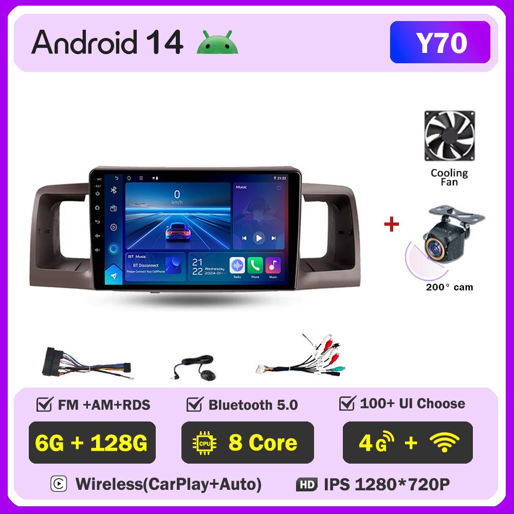 Android 14 For Toyota Corolla E130 E120 2000-2004 Car Multimedia Video Player Carplay Screen Intelligent Systems GPS Navigation